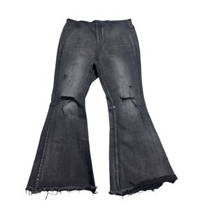 Risen Los Angeles Womens 2XL Black Distressed High Rise Flare Pull On Jeans